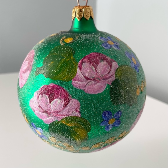 Floral Water Lily Painted Ball Ornament by Christopher Radko - Picture 1 of 7